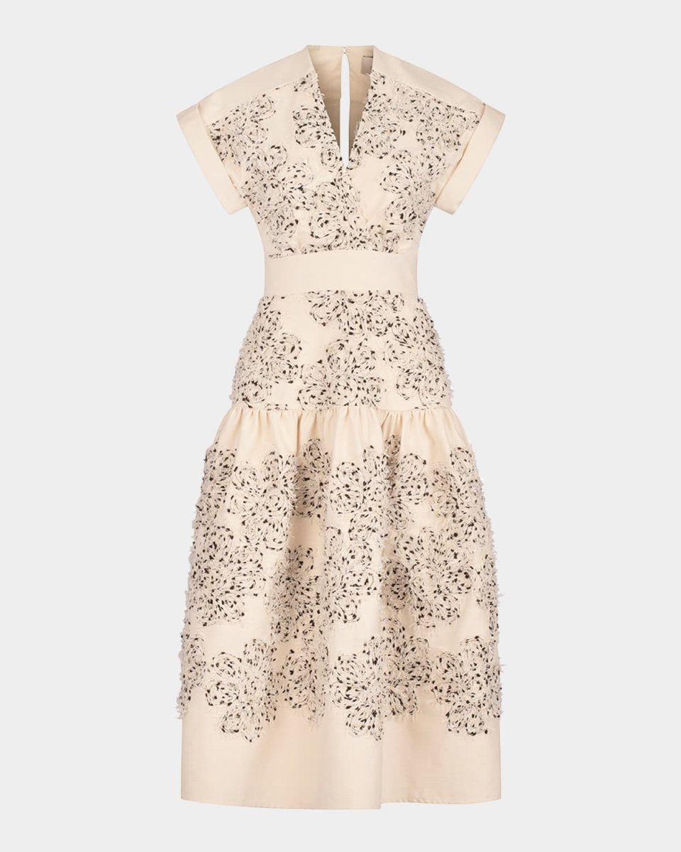 Metaponto Floral Embroidered Drop-Waist Midi Dress
